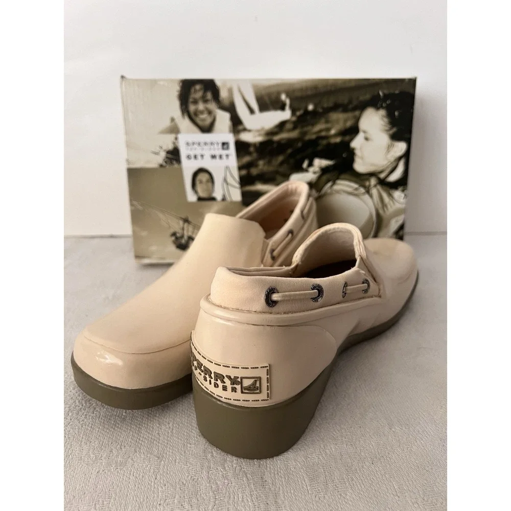 Sperry GET WET‎ Boat Deck Shoes Women 6M Cream Rubber Clogs 9239849 NEW BOX Vtg